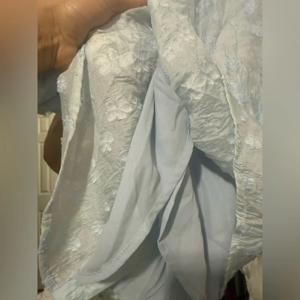 Light Blue Puff Sleeve Blouse - Picture 5 of 8